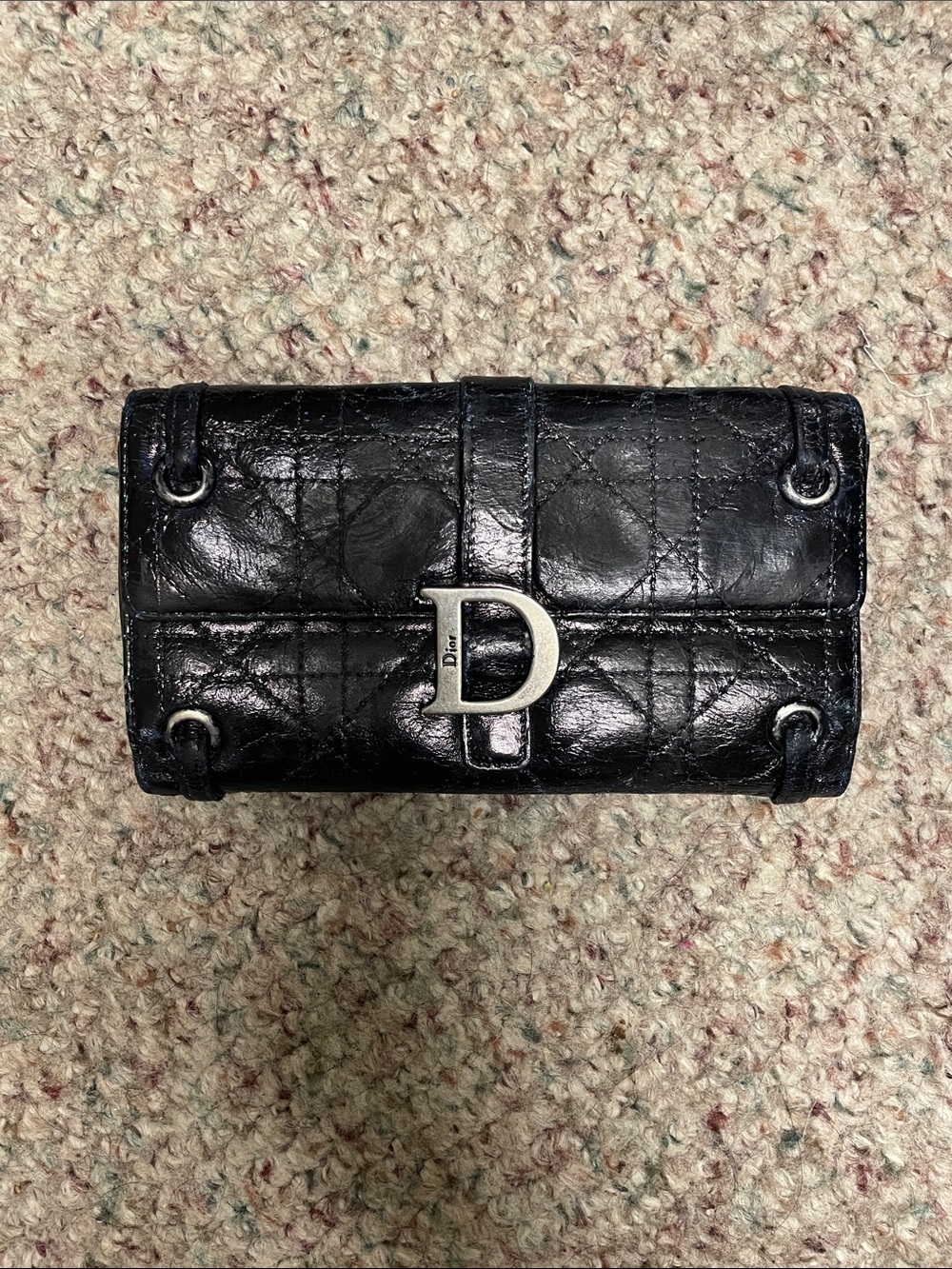 Dior double sided Black Quilted Leather Wallet with Silver 'D' Clasp